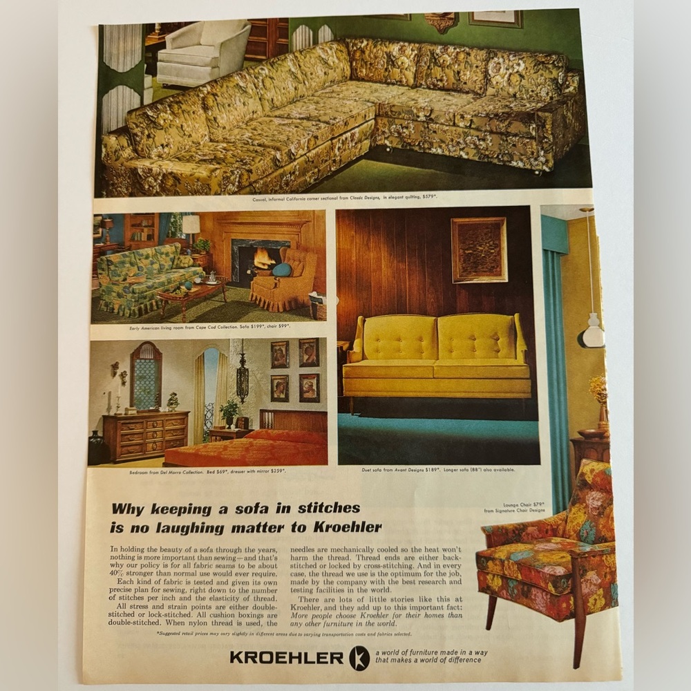 5/$20 Kroehler 1965 Advertisement  (Better Homes and Gardens Magazine print)